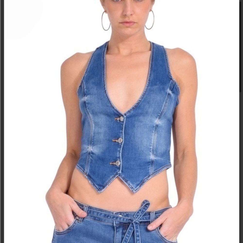 SER.O.YA Taylor Denim Vest in Bayside Blue